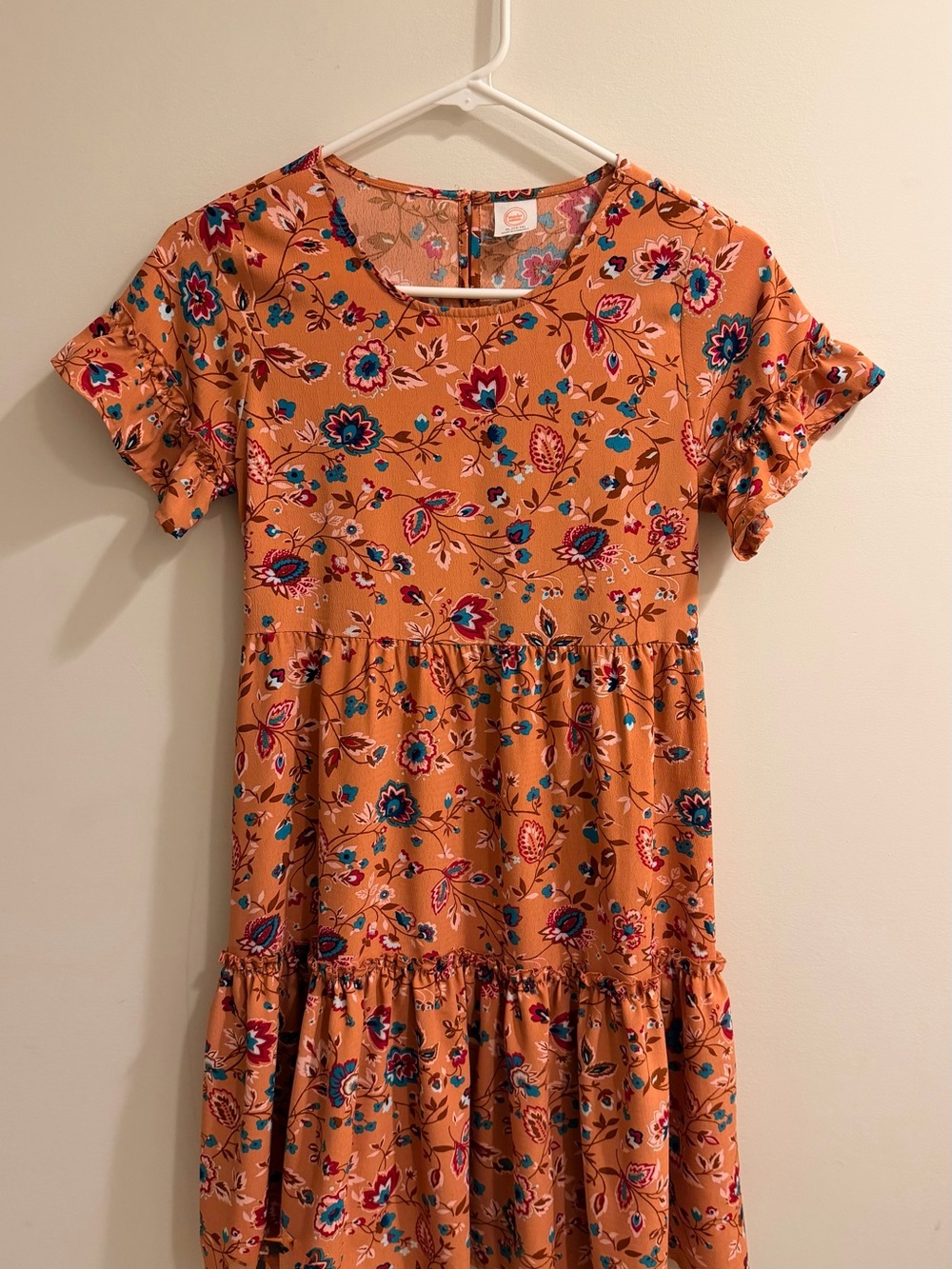 wonder nation Mustard Floral Tiered Dress with Teal & Red Accents